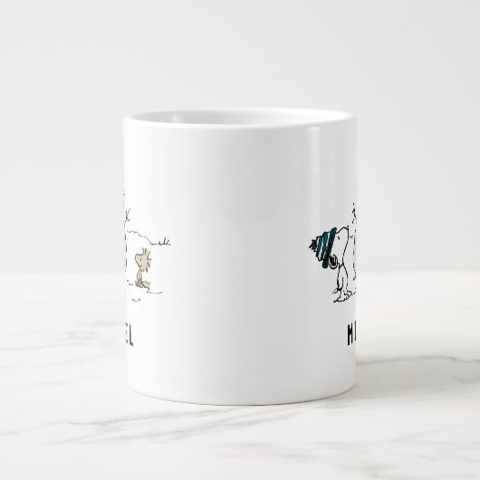 Peanuts | Snoopy & Woodstock Snowman | Add Name Jumbo-Tasse (Vorderseite)