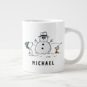 Peanuts | Snoopy & Woodstock Snowman | Add Name Jumbo-Tasse (Rechts)