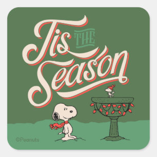 Peanuts   Snoopy & Woodstock Tis The Season Quadratischer Aufkleber