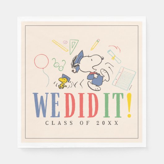 Peanuts Snoopy Woodstock We Did It Graduation Cap Serviette (Vorderseite)