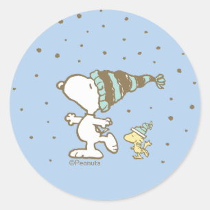 Peanuts Snoopy & Woodstock Winter Eislauf Runder Aufkleber