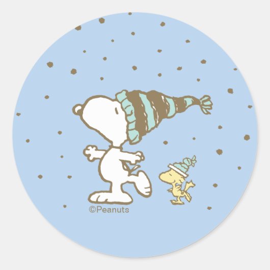 Peanuts | Snoopy & Woodstock Winter Eislauf Runder Aufkleber (Vorderseite)