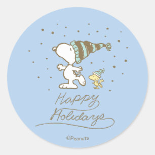 Peanuts   Snoopy & Woodstock Winter Eislaufen Runder Aufkleber