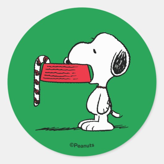 Peanuts | Snoopy-Zuckerstange-Schale Runder Aufkleber (Vorderseite)