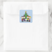 Peanuts | The Gang Around the Christmas Tree Squar Quadratischer Aufkleber (Tasche)