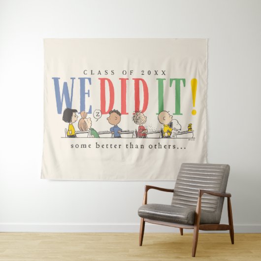 Peanuts We Did It Graduation Funny Quote Snoopy Wandteppich (Beispiel (Horizontal))