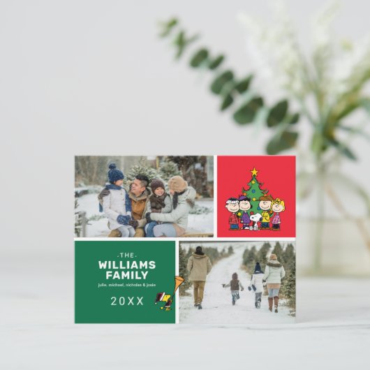 Peanuts Weihnachtsfamilienfoto Collage Feiertagspostkarte (Stehend Vorderseite)