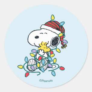 Peanuts   Weihnachtsliebe und -lichter Runder Aufkleber