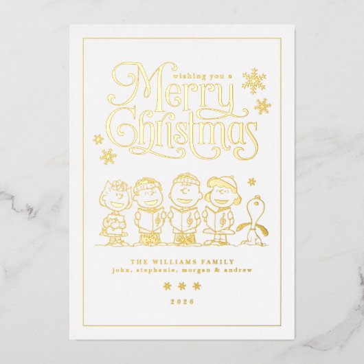 Peanuts Weihnachtssänger Feiertag Folien Feiertagskarte (Vorderseite)