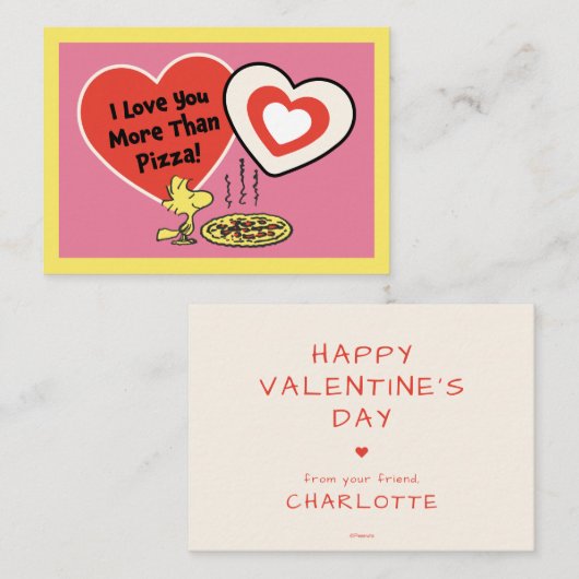 Peanuts | Woodstock I Love You More Thank Pizza! Mitteilungskarte (Vorne/Hinten)