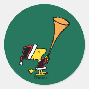 Peanuts   Woodstock Weihnachtsmann Runder Aufkleber