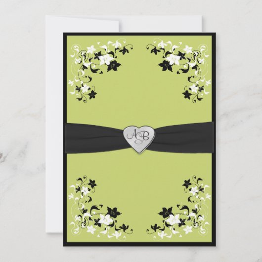Pear Green und Black Mit Monogramm Einladung (Vorderseite)