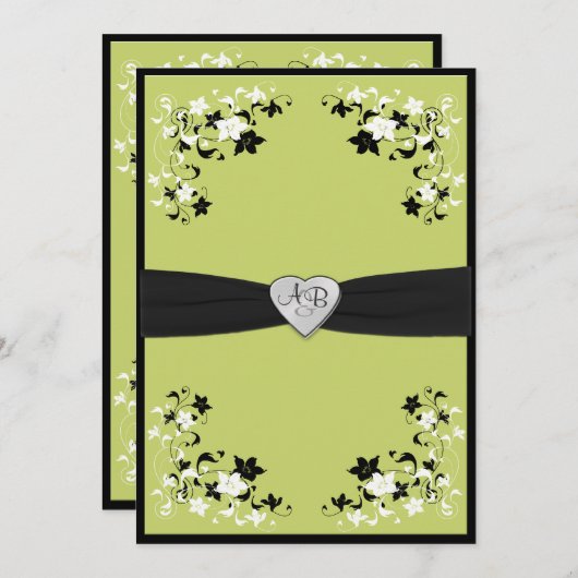 Pear Green und Black Mit Monogramm Einladung (Vorne/Hinten)