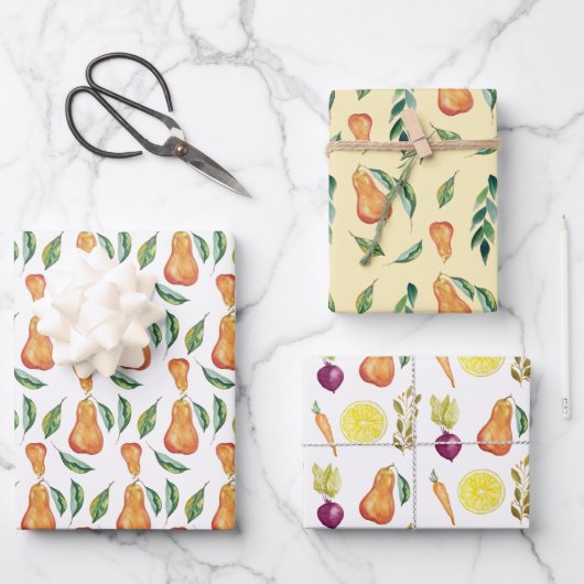 Pear Lemon Beets Wtercolor Art handbemalt Geschenkpapier Set (Vorderseite)