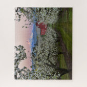 Pear Orchard in Bloom with Barn near Mount Hood Puzzle (Vertikal)
