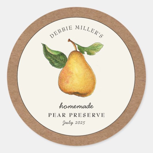 Pear Preserve with Kraft paper border Food Label Runder Aufkleber (Vorderseite)