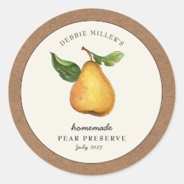 Pear Preserve with Kraft paper border Food Label Runder Aufkleber