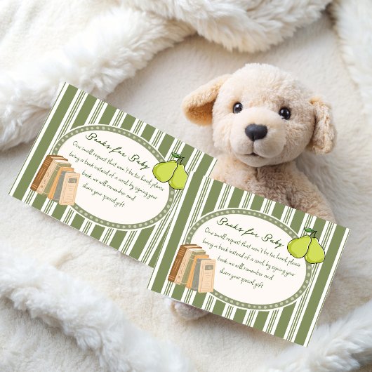 Pear sage green retro baby shower book request begleitkarte