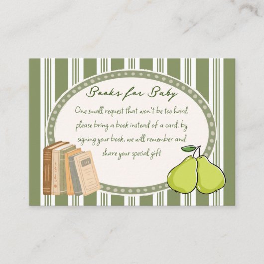 Pear sage green retro baby shower book request begleitkarte (Vorderseite)