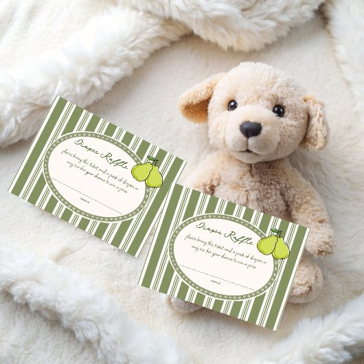 Pear sage green retro baby shower diaper raffle begleitkarte