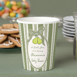 Pear sage green retro stripes baby shower custom pappbecher