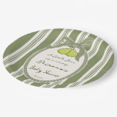 Pear sage green retro stripes baby shower custom pappteller (Schrägansicht)