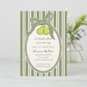 Pear sage green retro stripes baby shower einladung (Stehend Vorderseite)