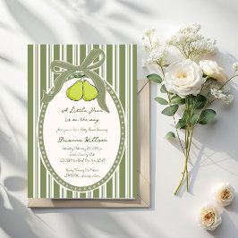 Pear sage green retro stripes baby shower einladung