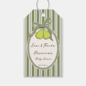 Pear sage green retro stripes baby shower favor geschenkanhänger (Vorderseite)