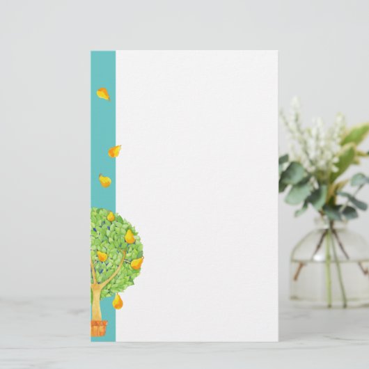 Pear Tree aquamarin Stationery Briefpapier (Stehend Vorderseite)