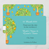 Pear Tree aquamarine Save the Date Karte (Vorne/Hinten)