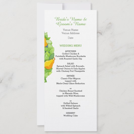 Pear Tree Wedding Menu Einladung (Vorderseite)