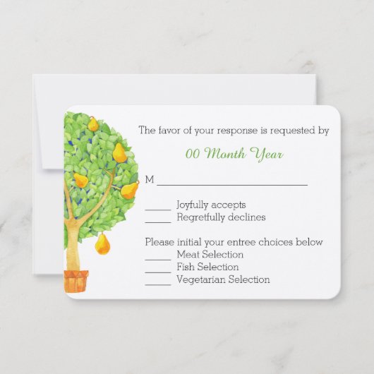 Pear Tree Wedding RSVP Card Karte (Vorderseite)