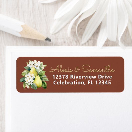 Pearfect Brown Green Wedding Return Label (Insitu)