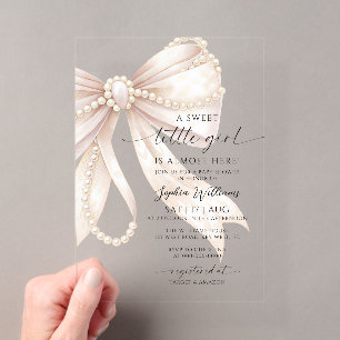 Pearl and Bow Sweet Little Girl Baby Shower Acryleinladungen