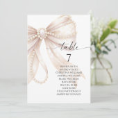 Pearl and Bow Table Number Seating Chart Einladung (Stehend Vorderseite)