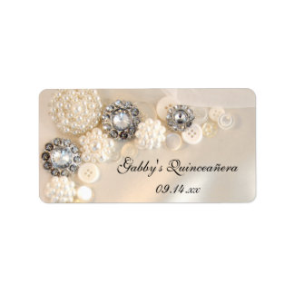 Pearl and Diamond Buttons Quinceañera Gefälligkeit Adressaufkleber