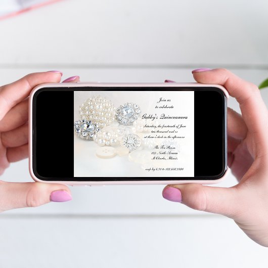 Pearl and Diamond Buttons Quinceañera Party Einladung
