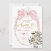 Pearl and Pink Bow Brautparty Oyster Einladung (Vorderseite)