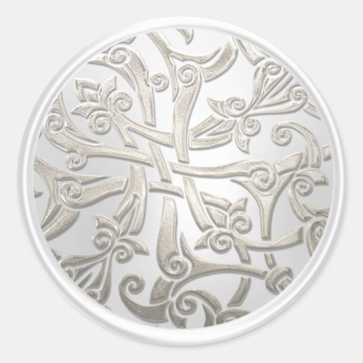 Pearl and Silver Celtic Damask Umschlag Aufkleber (Vorderseite)