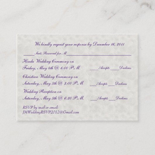Pearl and Silver Mini RSVP Card Begleitkarte (Vorderseite)