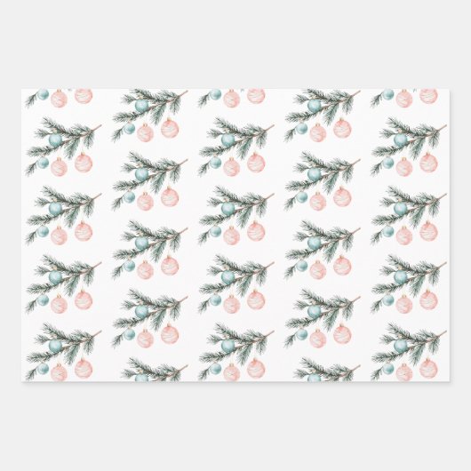 Pearl Aqua Rosa Christbaum Zweigstelle Ornamente Geschenkpapier Set (Vorderseite 3)