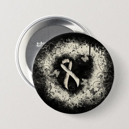 Pearl Awareness Ribbon Grunge Herz Button (Vorne & Hinten)