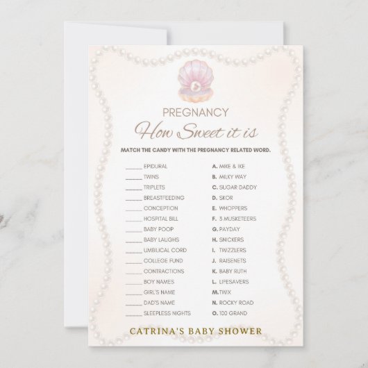 Pearl Baby Shower Game - Editable Name, 5x7 Einladung (Vorderseite)