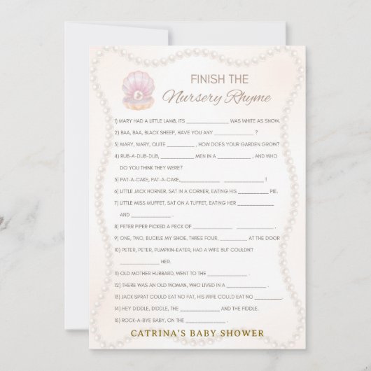 Pearl Baby Shower Game - Editable Name, 5x7 Einladung (Vorderseite)