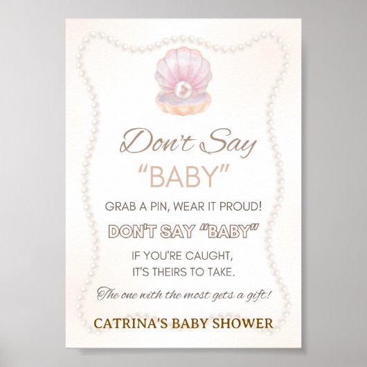 Pearl Baby Shower Spiel Schild (Vorne)