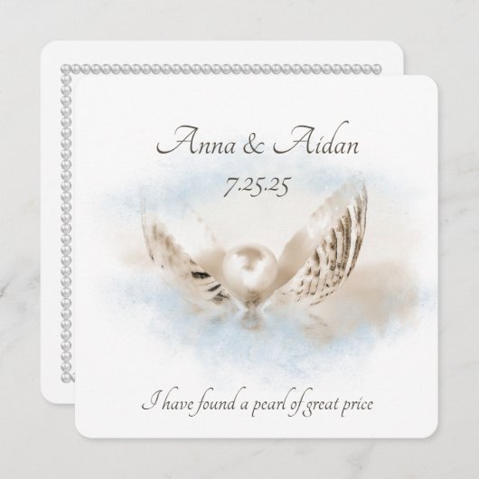 Pearl bei Seashell Wedding Einladung (Vorne/Hinten)