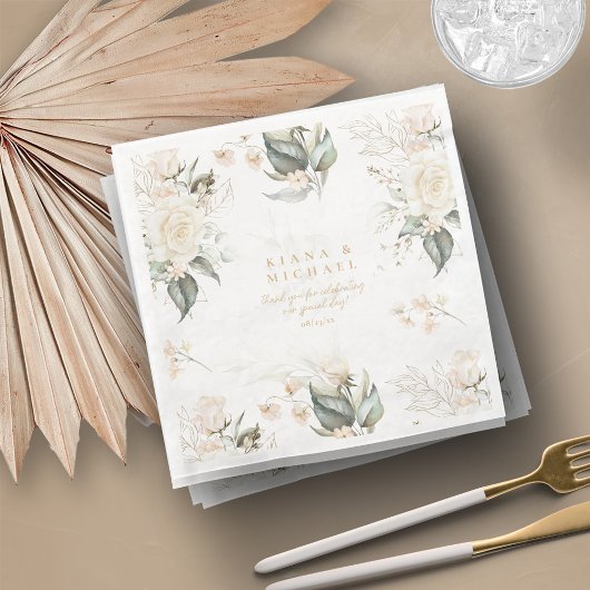 Pearl Blush Bloral Elegance Border Wedding ID989 Serviette