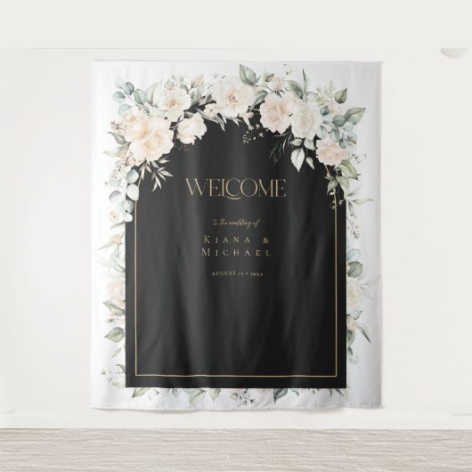 Pearl Blush Bloral Wedding Welcome Backdrop ID989 Wandteppich (Vorderseite)