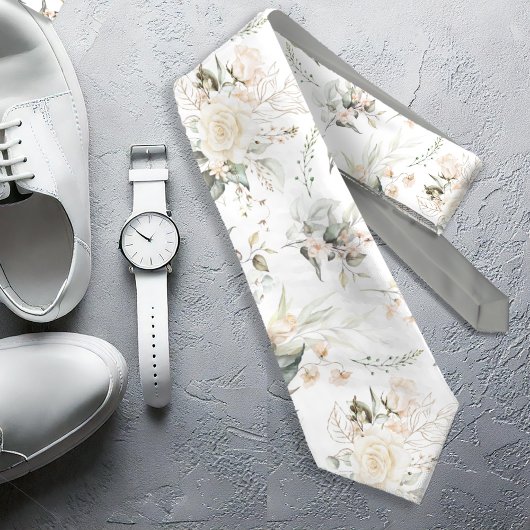 Pearl Blush Floral Elegance Muster Sage ID989 Krawatte